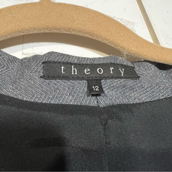 Theory Gray and White Wool Blazer Herringbone Size 12 Classic Office Career - Picture 4 of 6